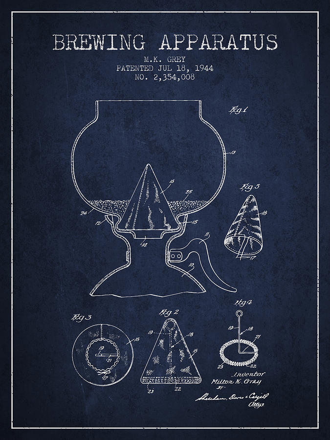1944 Brewing Apparatus Patent - Navy Blue Digital Art