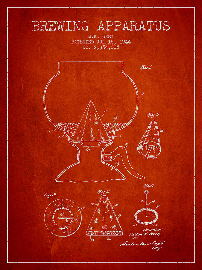 1944 Brewing Apparatus Patent - Red Digital Art