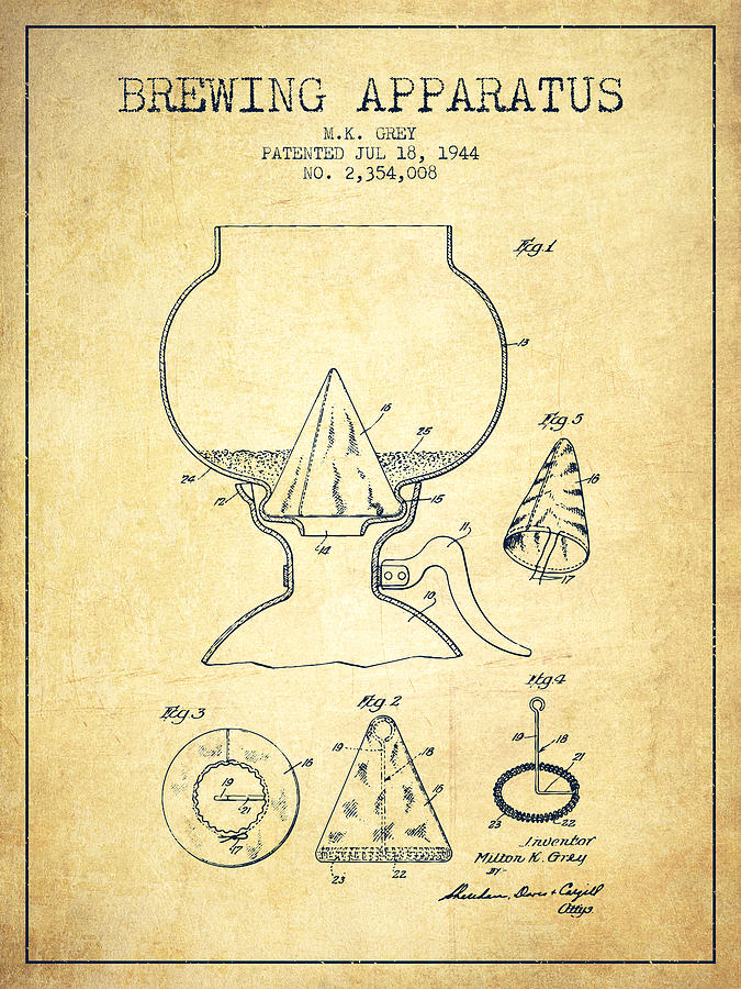 1944 Brewing Apparatus Patent - Vintage Digital Art