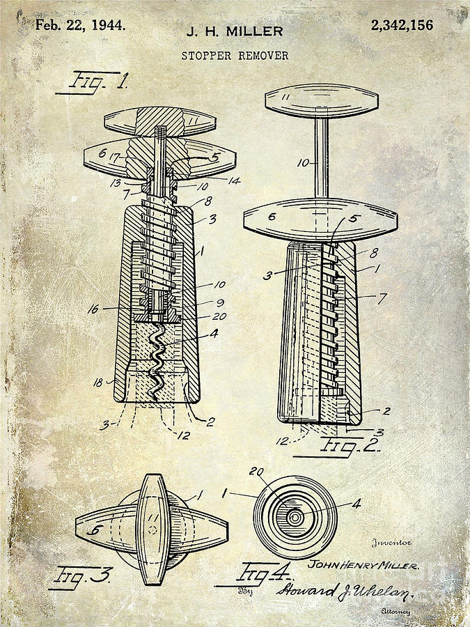 1944 Corkscrew Patent  Photograph by Jon Neidert