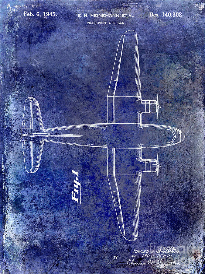 1945 Transport Airplane Patent Blue Photograph by Jon Neidert