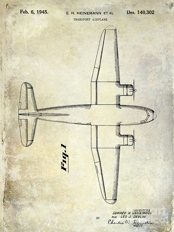 Airplane Photograph - 1945 Transport Airplane Patent by Jon Neidert