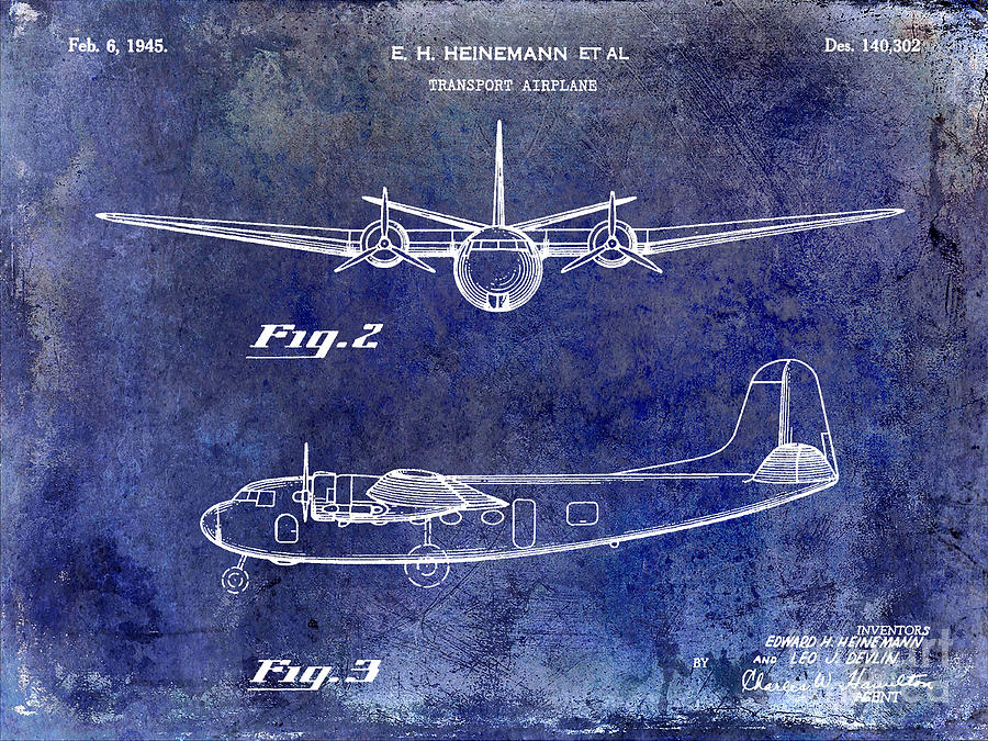 1946 Airplane Patent Blue Photograph by Jon Neidert