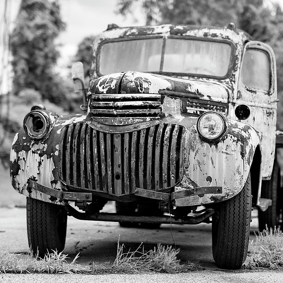 Black And White Photograph - 1946 Chevy Work Truck Front by Jon Woodhams