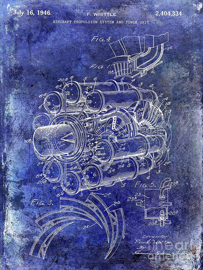 1946 Jet Engine Patent Blue Photograph by Jon Neidert