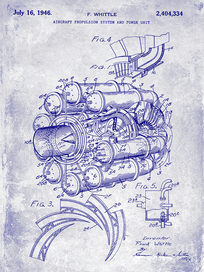 1946 Jet Engine Patent Blueprint Photograph by Jon Neidert