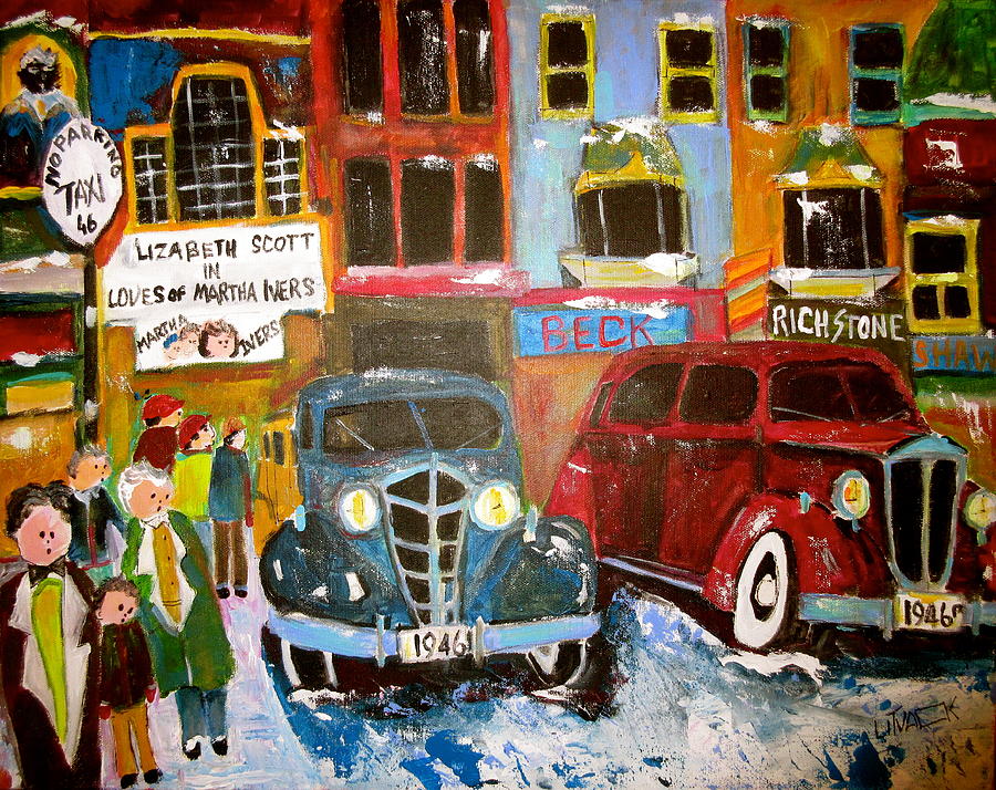 1946 Montreal Taxi Stand Painting by Michael Litvack
