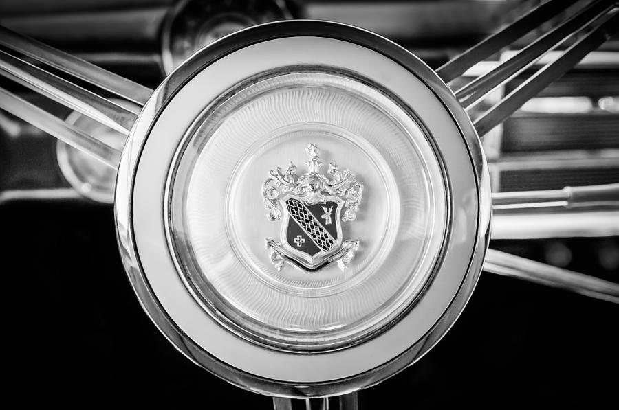 1947 Buick Sedanette Steering Wheel Emblem -0555bw Photograph by Jill Reger