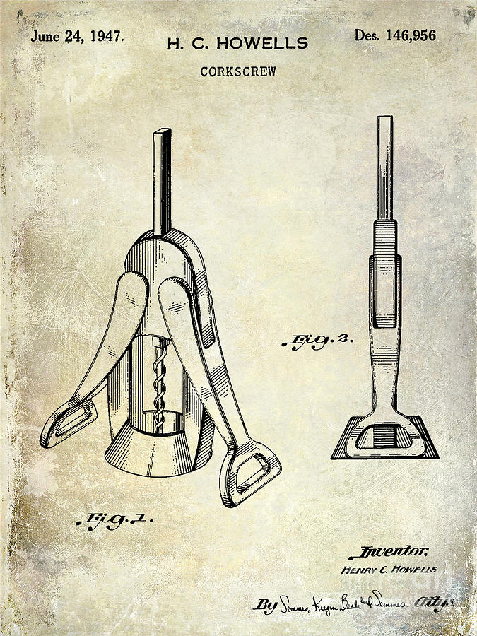 Wine Photograph - 1947 Corkscrew Patent  by Jon Neidert