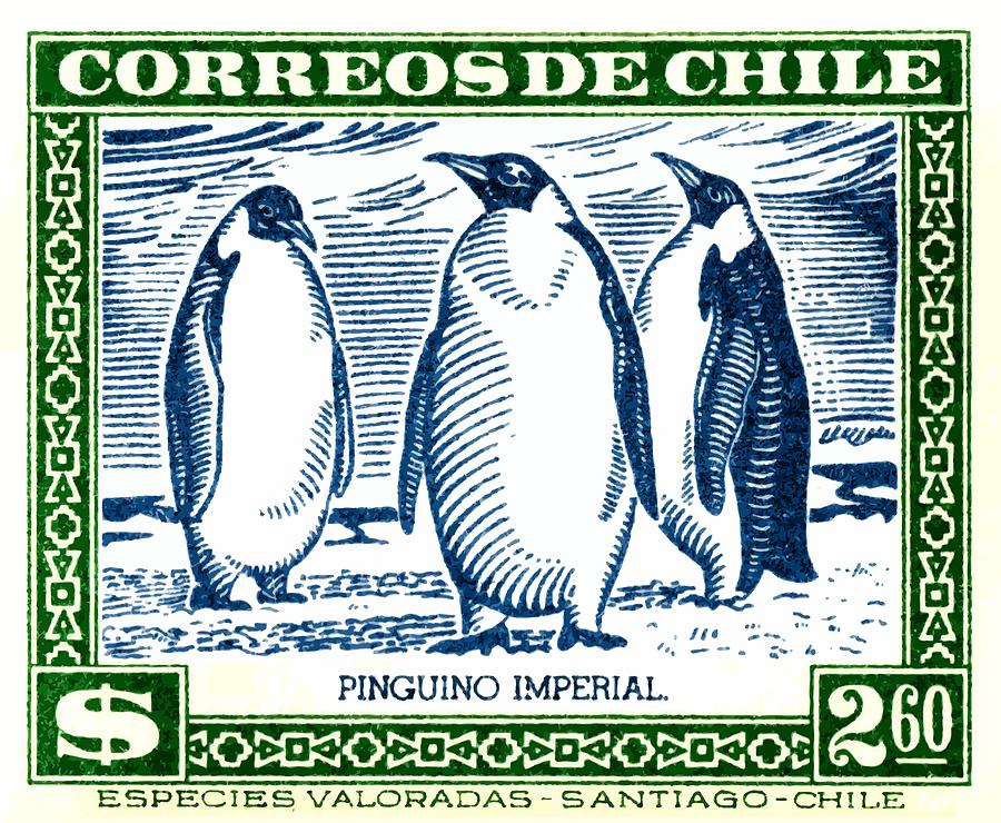 Emperor Penguin Digital Art - 1948 Chile Emperor Penguin Postage Stamp by Retro Graphics