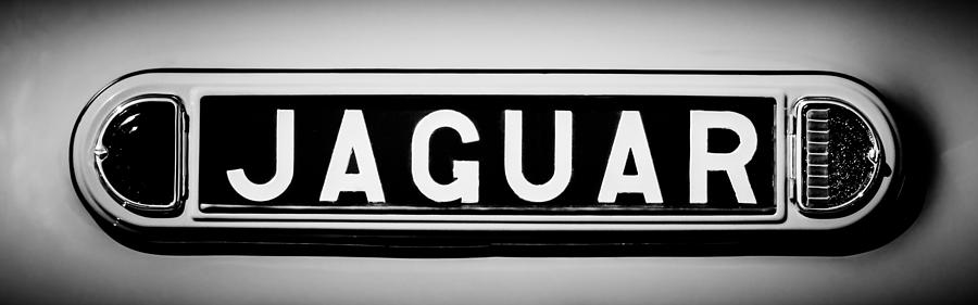 Black And White Photograph - 1948 Jaguar 2.5 litre Drophead Coupe Emblem - 0036bw2 by Jill Reger