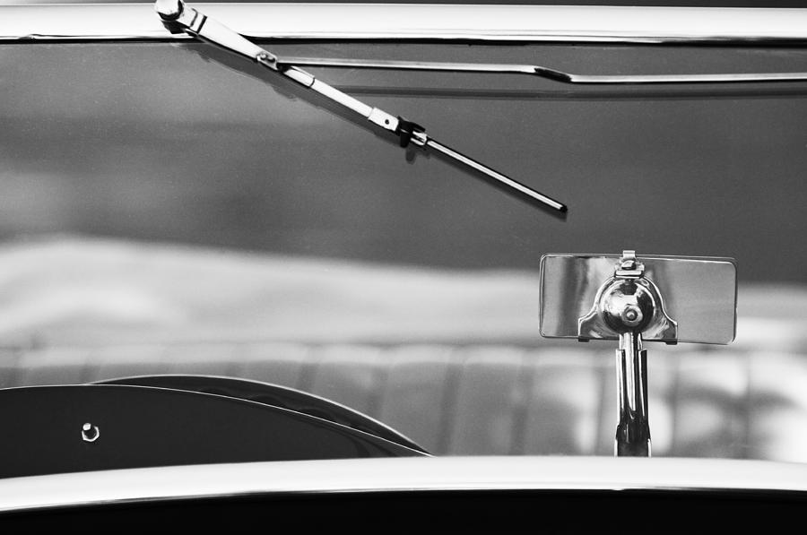 1948 MG TC Rear View Mirror black and white Photograph by Jill Reger