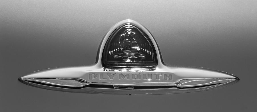 1948 Plymouth Coupe Emblem -0190bw Photograph by Jill Reger