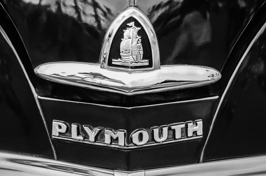 1948 Plymouth Emblem -0388bw Photograph by Jill Reger