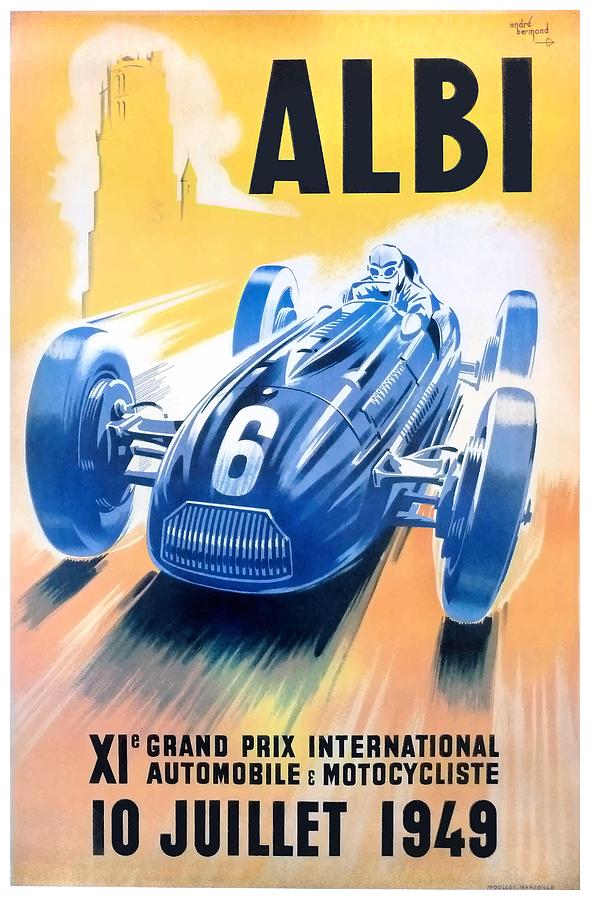 Car Digital Art - 1949 Albi Grand Prix Automobile Race Poster by Retro Graphics