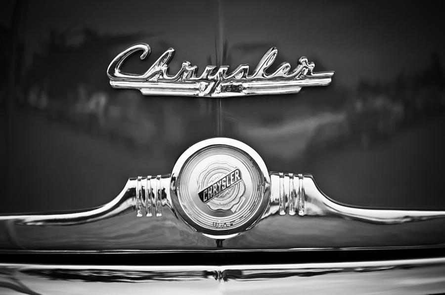 1949 Chrysler Town and Country Convertible Grille Emblems -2183bw Photograph by Jill Reger