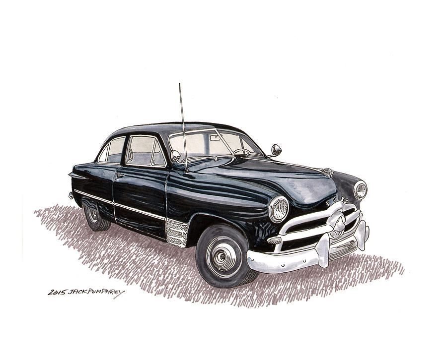 1949 Ford two door sedan Painting by Jack Pumphrey