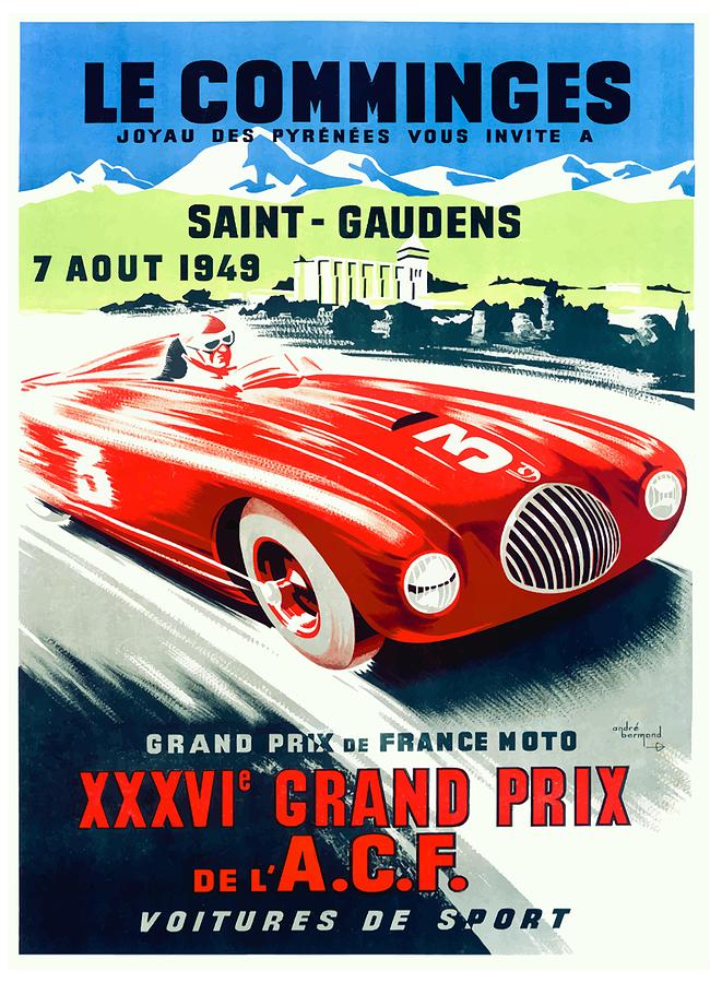 1949 CAR RACING PERPIGNAN GRAND PRIX AUTOMOBILE RACE FRANCE VINTAGE POSTER REPRO 