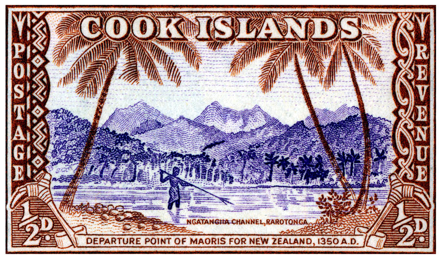 1949 Native Fishing, Cook Islands Painting by Historic Image