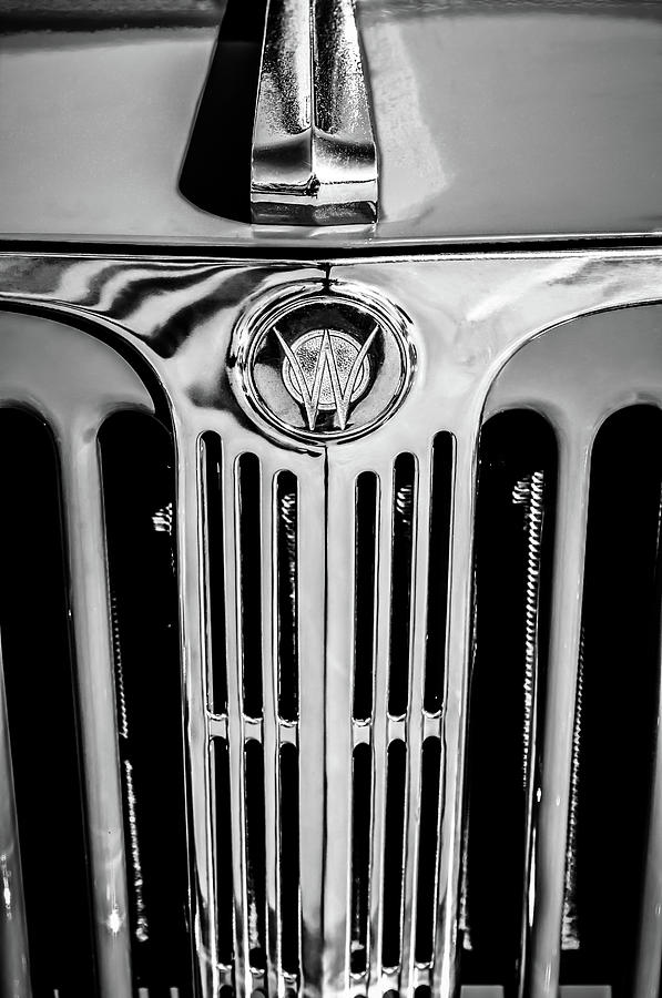 1949 Willys Jeepster Hood Ornament And Grille -0225bw Photograph by Jill Reger