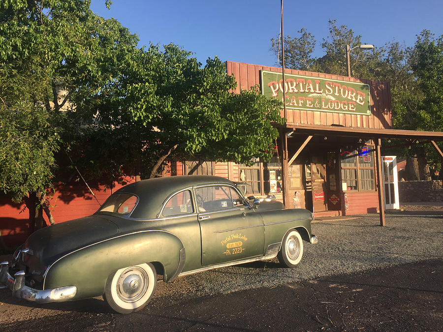 1950 Chevrolet Coupe in front of Portal Store Photograph by Melinda Fawver