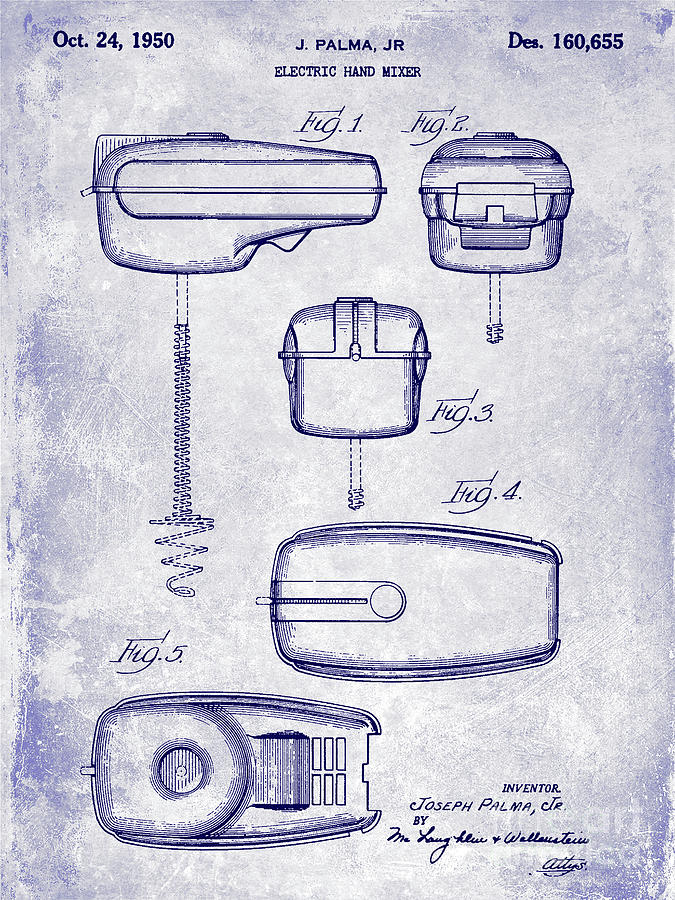 1950 Electric Hand Mixer Patent Blueprint Photograph by Jon Neidert