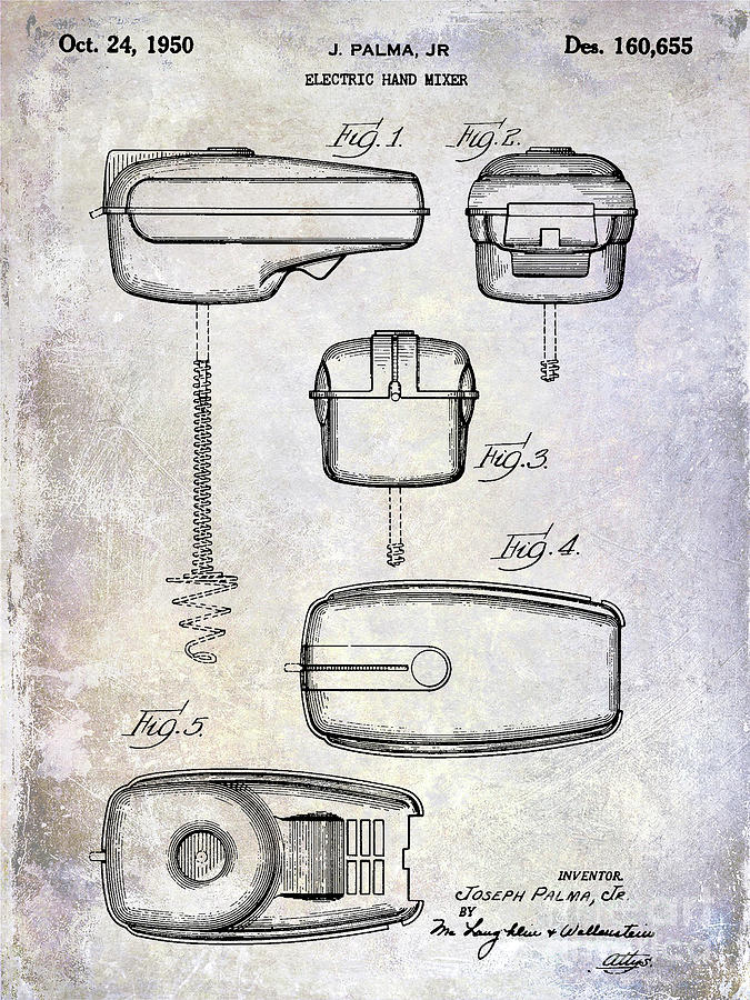 1950 Electric Hand Mixer Patent Photograph by Jon Neidert