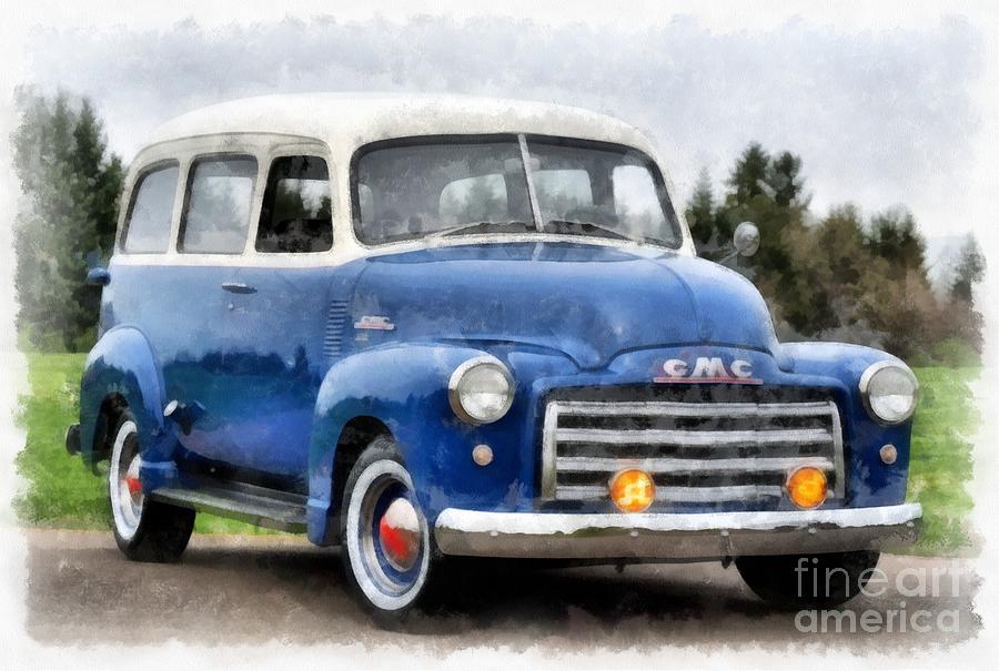 Vintage Painting - 1950 GMC Carryall Suburban 100 by Edward Fielding