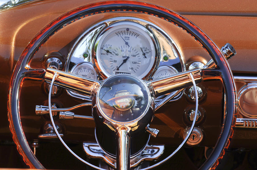 Transportation Photograph - 1950 Oldsmobile Rocket 88 Steering Wheel 2 by Jill Reger