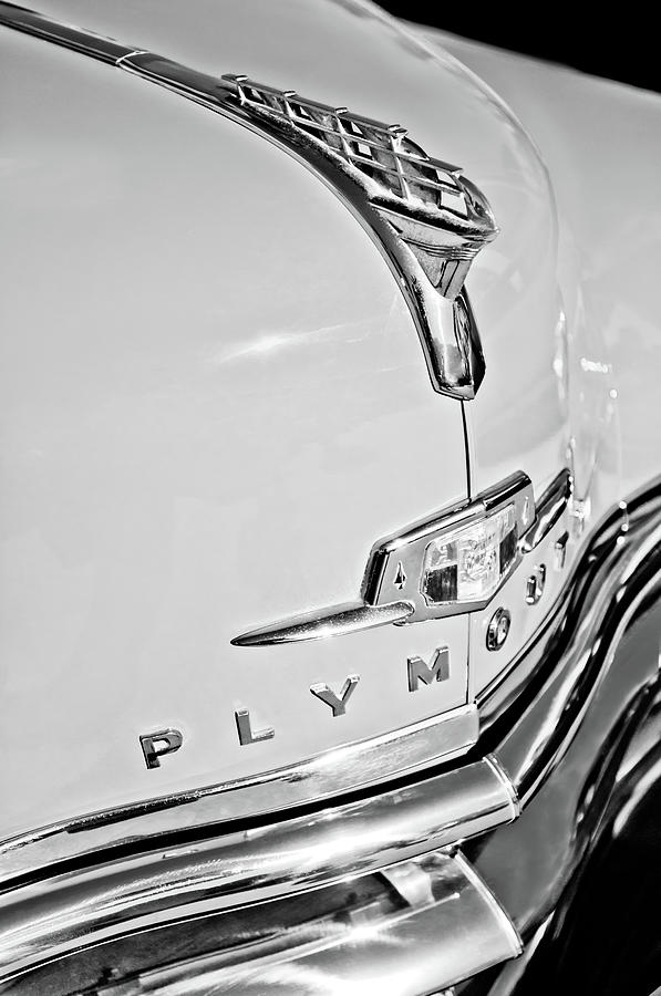 1950 Plymouth Coupe Hood Ornament - Emblem -0116bw Photograph by Jill Reger