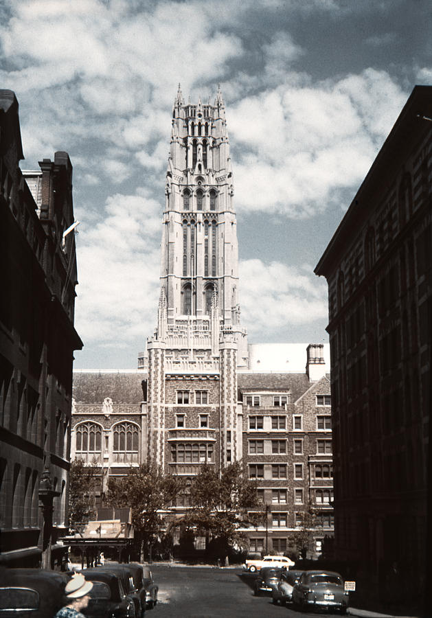 1950 Riverside Church and Old Cars Photograph by Marilyn Hunt