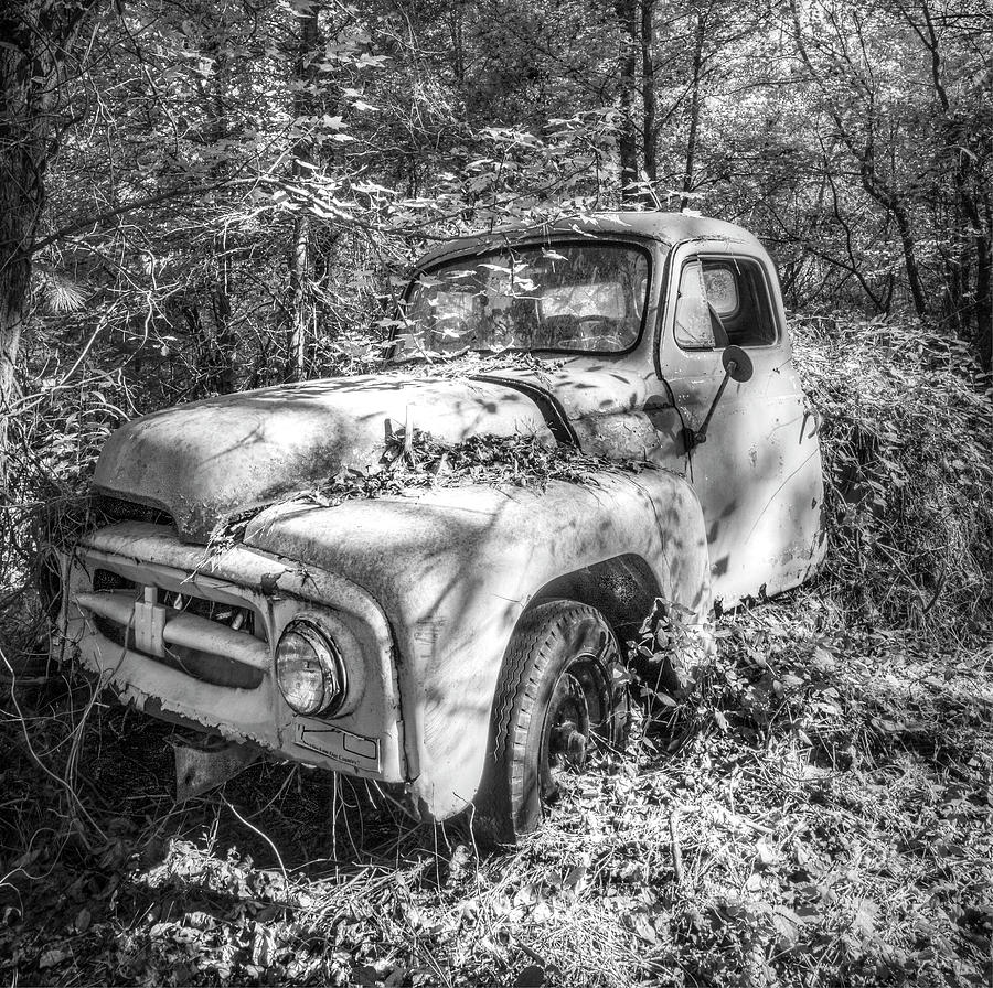 1950s International Pickup Truck in Black and White Photograph by Debra and Dave Vanderlaan