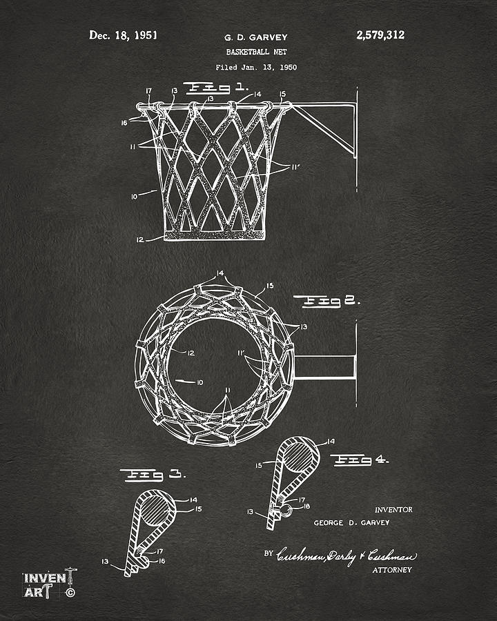 1951 Basketball Net Patent Artwork - Gray Digital Art by Nikki Marie Smith 1951 Basketball Net Patent Artwork - Gray Digital Art by Nikki Marie Smith