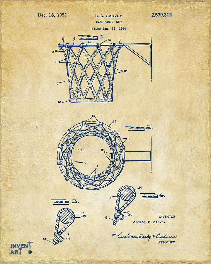 Basketball Digital Art - 1951 Basketball Net Patent Artwork - Vintage by Nikki Marie Smith