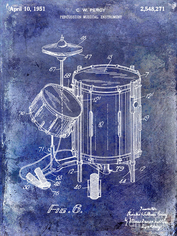 1951 Drum Kit Patent Blue Photograph by Jon Neidert