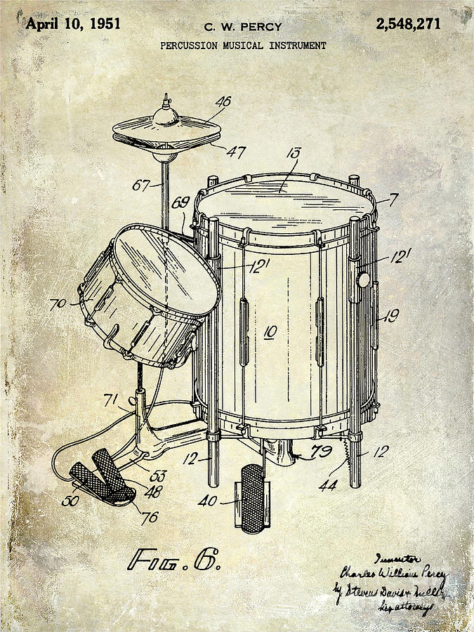 Drum Photograph - 1951 Drum Kit Patent  by Jon Neidert