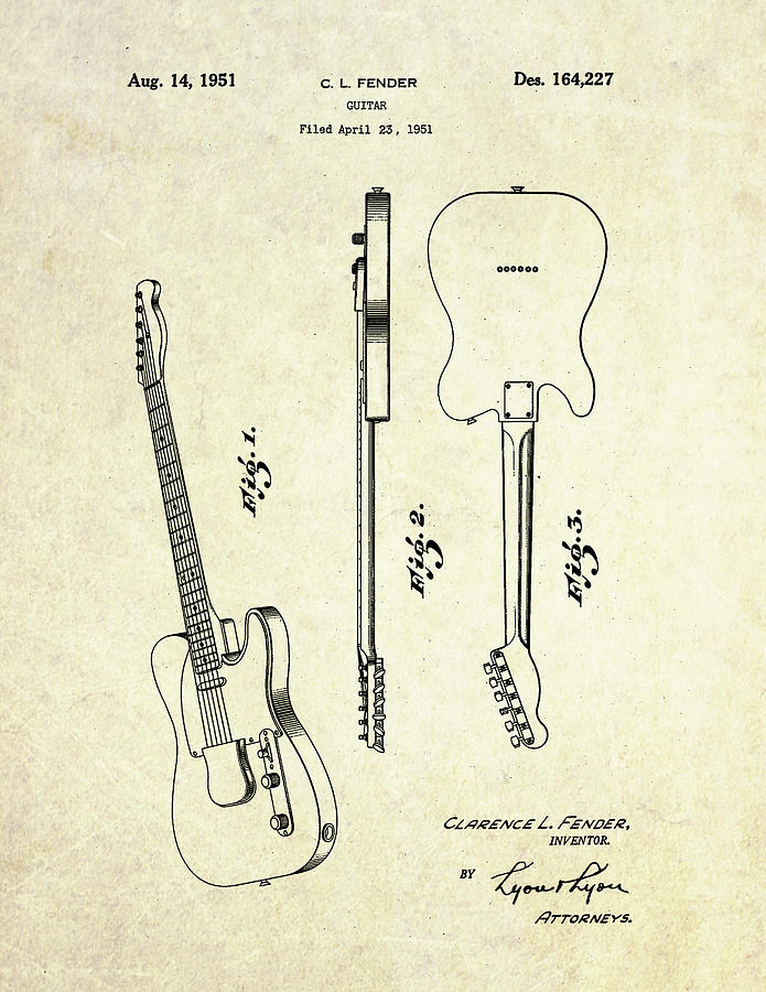 1951 Fender Telecaster Patent Art Digital Art by Gary Bodnar