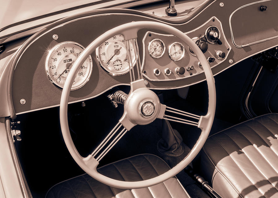 1951 Mg Td Midget Dashboard And Steering Wheel Photograph By Jim Hughes