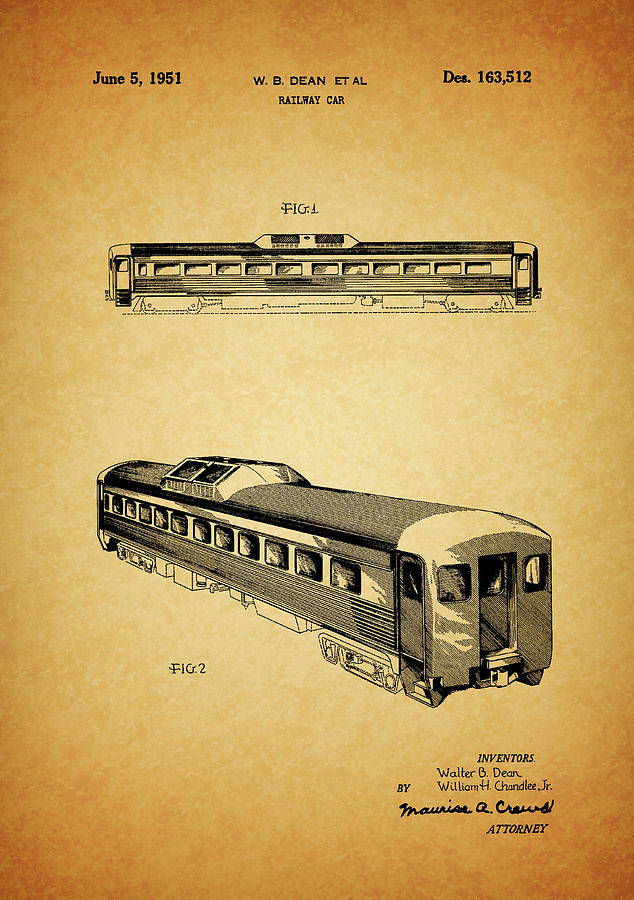 Hopper Car Mixed Media - 1951 Railway Car Patent by Dan Sproul Hopper Car Mixed Media - 1951 Railway Car Patent by Dan Sproul