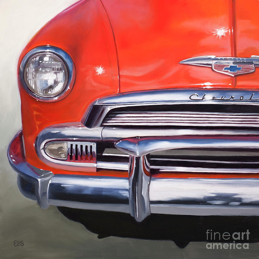 50s Painting - 1951 Red Chevy by Elaine Brady Smith 50s Painting - 1951 Red Chevy by Elaine Brady Smith