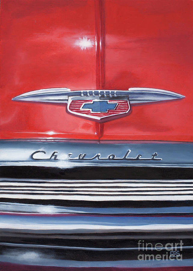 50s Painting - 1951 Red Chevy Grill by Elaine Brady Smith 50s Painting - 1951 Red Chevy Grill by Elaine Brady Smith