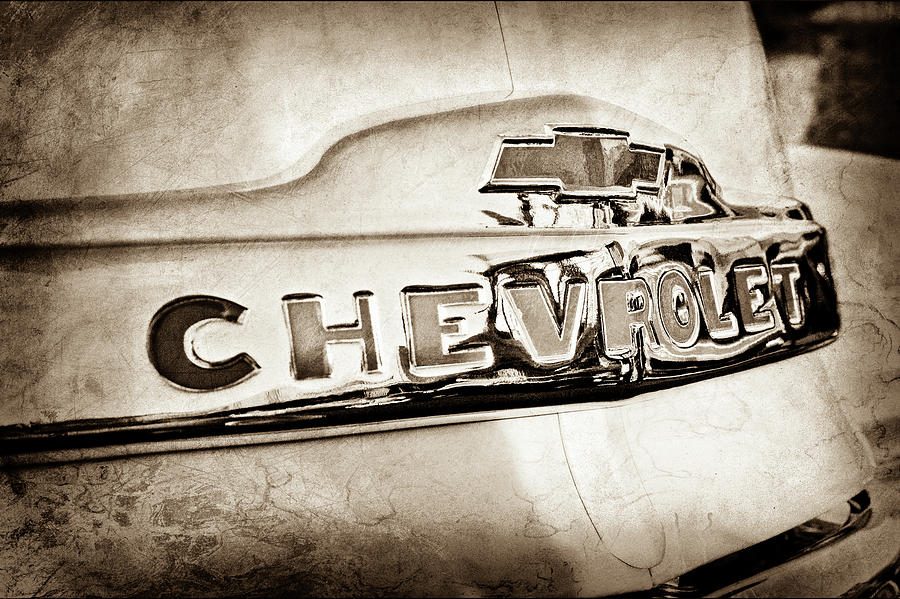 Transportation Photograph - 1952 Chevrolet Hood Emblem -0245s by Jill Reger