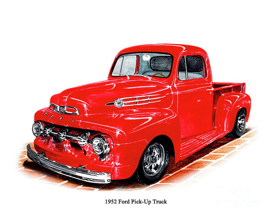 Pick Up Truck Drawing - 1952 Ford Pick Up Truck by Jack Pumphrey