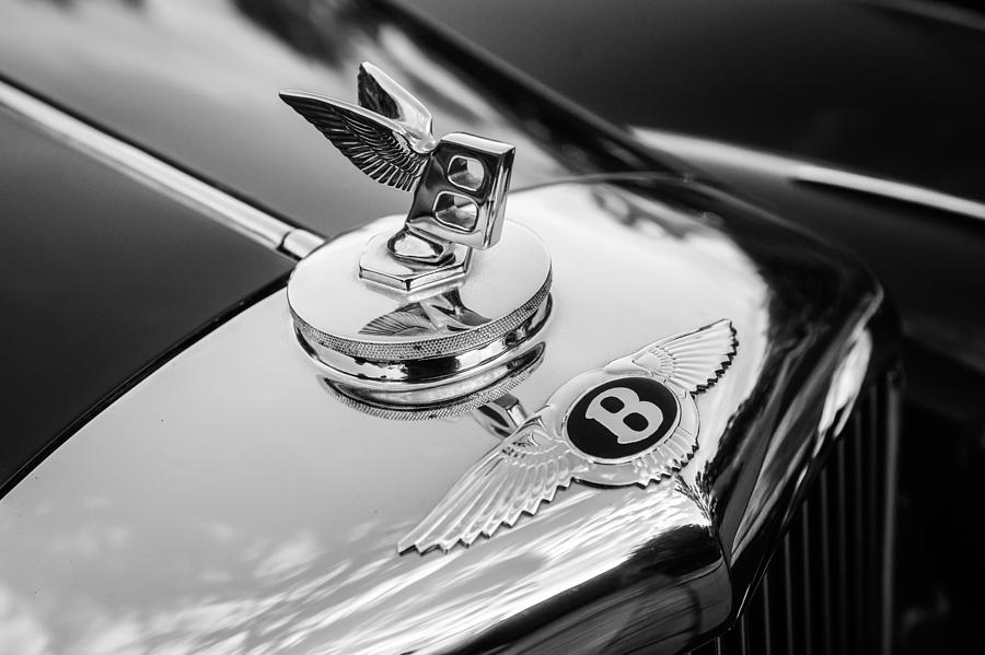 Transportation Photograph - 1953 Bentley R-Type Hood Ornament - Emblem -0271bw by Jill Reger