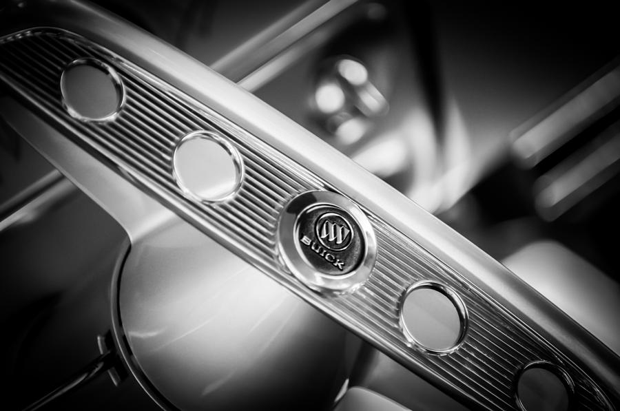1953 Buick Super Hot Rod Steering Wheel Emblem -0810bw Photograph by Jill Reger