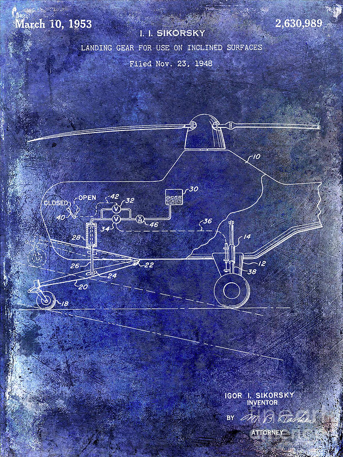 1953 Helicopter Patent Blue Photograph by Jon Neidert