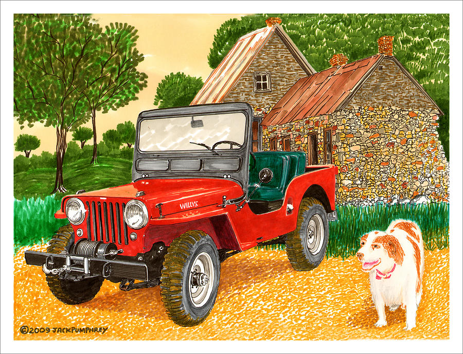 1953 Jjeep and Gus Painting by Jack Pumphrey