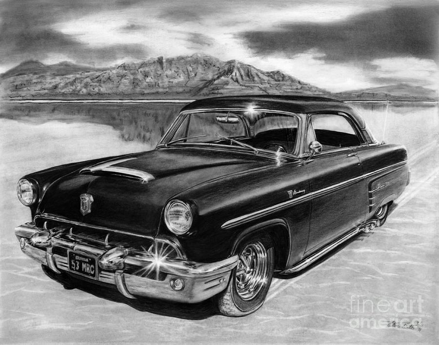 Transportation Drawing - 1953 Mercury Monterey on Bonneville by Peter Piatt