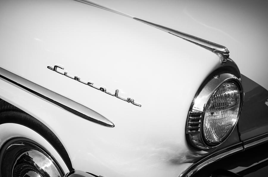 1954 Lincoln Capri Head Light Emblem -0144bw Photograph by Jill Reger