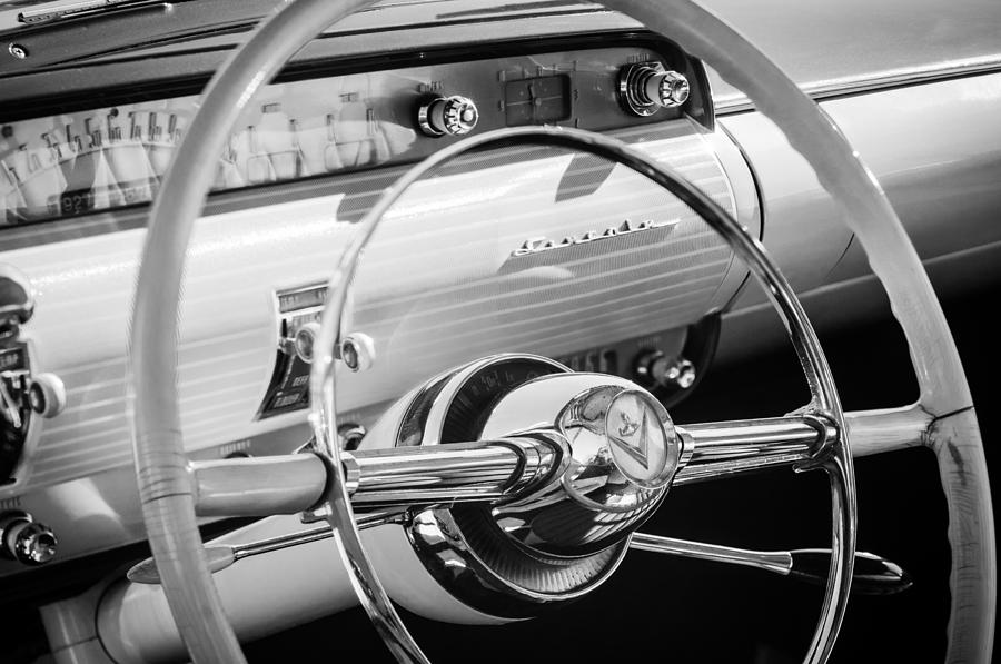 1954 Lincoln Capri Steering Wheel -0150bw Photograph by Jill Reger